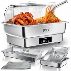 PYY Electric Chafing Dish for Buffet - 400W Stainless Steel Electric Buffet Servers and Warmers, Digital Touch Control for Parties Buffet Catering with 3 Food Pan Storage Bag in Kuwait