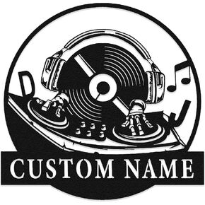 Personalized DJ Turntable Metal Wall Art - Custom Disc Name & Vinyl Record Sign - Home Studio/Game Room Decor - Ideal Gift for Music Lovers & DJ Hobbyists - 8 to 24 Inch in Kuwait