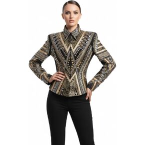 Women's Western Show Jacket Black Gold Crystal Embellished in Kuwait