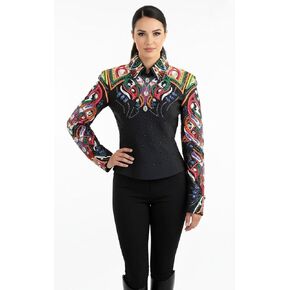 Women's Western Show Jacket, Black with Multicolor Embroidery Crystal Embellished Equestrian Horse Show Coat in Kuwait