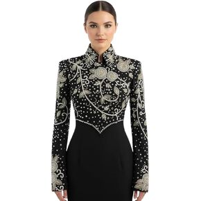 Women's Crystal Embellished Equestrian Horse Show Coat | Premium Black Long Sleeve Competition Riding Jacket in Kuwait
