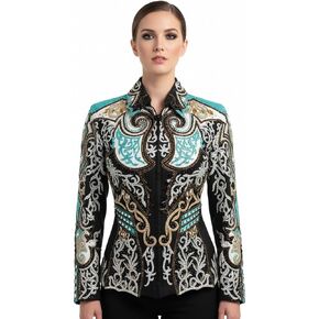 Women's Western Show Jacket Black Teal Gold Rhinestone Embellished in Kuwait