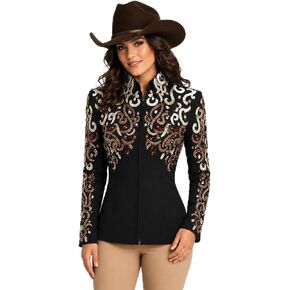 Women’s Black Bronze Rhinestone Showmanship Jacket Western Crystal Coat, Equestrian Outfit in Kuwait