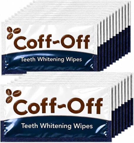 Coff-Off Teeth Whitening Wipes - Cool Mint Flavor - 24 Wipes | Removes Coffee and Tea Stains, Enamel Safe, Ideal for Bathroom or Travel - Comparable To Teeth Whitening Strips in Kuwait