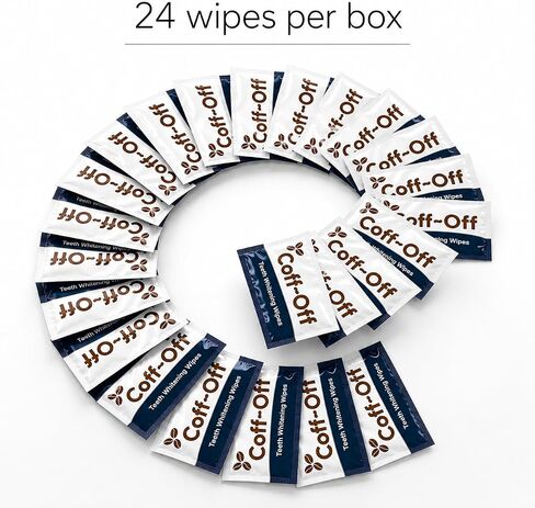 Coff-Off Teeth Whitening Wipes - Cool Mint Flavor - 24 Wipes | Removes Coffee and Tea Stains, Enamel Safe, Ideal for Bathroom or Travel - Comparable To Teeth Whitening Strips in Kuwait
