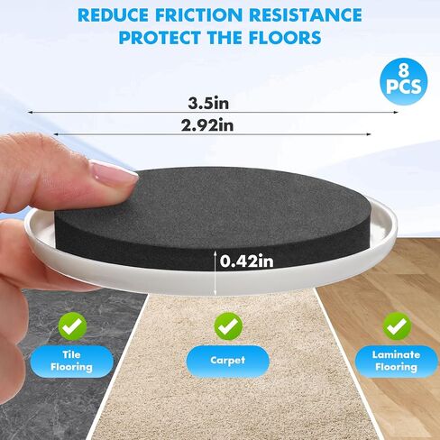 16-Pack Furniture Sliders for Hardwood Floors & Carpet, Save 80% Effort Safely and Easily, The Glide Tool Set for Heavy Furniture and Appliances, Reusable Moving Pads (8 Plastic & 8 Felt, 3.5" Slider) in Kuwait