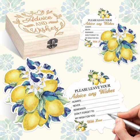 Wooden Collection Box Wedding Party Use,60 Pcs Lemon Bridal Shower Decorations with Wooden Keepsake Box, Advice and Wishes Cards Set, Lemon Themed Party Decorations for Wedding, Citrus Bridal Shower in Kuwait