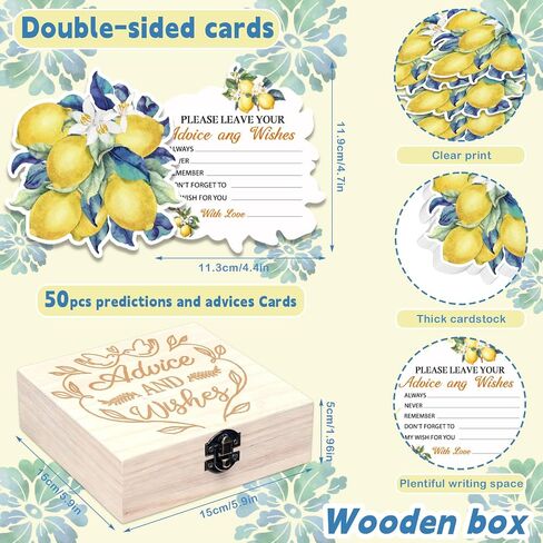 Wooden Collection Box Wedding Party Use,60 Pcs Lemon Bridal Shower Decorations with Wooden Keepsake Box, Advice and Wishes Cards Set, Lemon Themed Party Decorations for Wedding, Citrus Bridal Shower in Kuwait