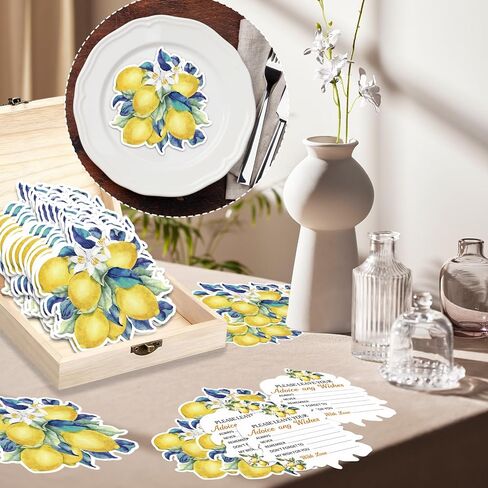 Wooden Collection Box Wedding Party Use,60 Pcs Lemon Bridal Shower Decorations with Wooden Keepsake Box, Advice and Wishes Cards Set, Lemon Themed Party Decorations for Wedding, Citrus Bridal Shower in Kuwait