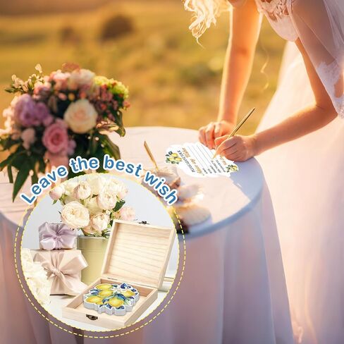 Wooden Collection Box Wedding Party Use,60 Pcs Lemon Bridal Shower Decorations with Wooden Keepsake Box, Advice and Wishes Cards Set, Lemon Themed Party Decorations for Wedding, Citrus Bridal Shower in Kuwait