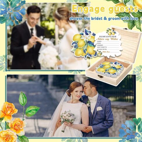 Wooden Collection Box Wedding Party Use,60 Pcs Lemon Bridal Shower Decorations with Wooden Keepsake Box, Advice and Wishes Cards Set, Lemon Themed Party Decorations for Wedding, Citrus Bridal Shower in Kuwait