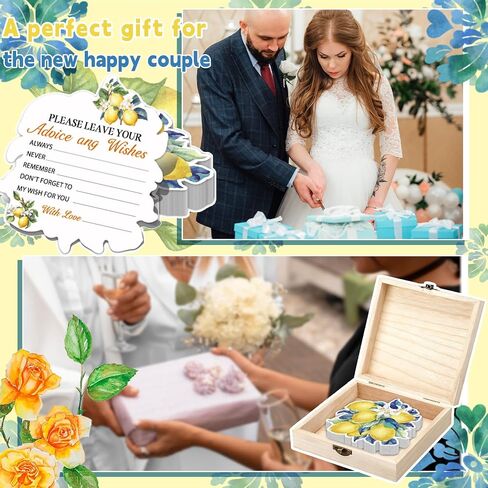 Wooden Collection Box Wedding Party Use,60 Pcs Lemon Bridal Shower Decorations with Wooden Keepsake Box, Advice and Wishes Cards Set, Lemon Themed Party Decorations for Wedding, Citrus Bridal Shower in Kuwait