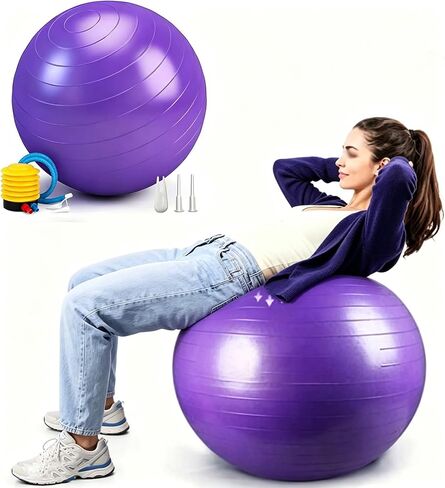 Yoga Exercise Ball, 25in /65cm-Balance Pregnancy Ball with Pump for Stability、Fitness, Heavy Duty Swiss Ball for Pilates, Muscle Training in Gym/Home/Rehabilitation in Kuwait