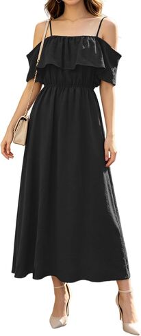 Women's Casual Off The Shoulder Dress Empire Waist Maxi Dresses 2025 Lightweight for Vocation in Saudi Arabia