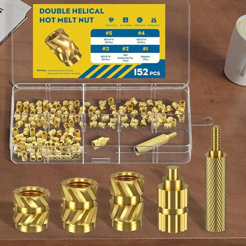 152 Pcs Threaded Inserts for Plastic, 3 Sizes of M3 Heat Set Inserts with Soldering Tip & Adapter, Brass Heat Inserts, Metric Knurled Nut Inserts Kit for 3D Printing Components in Kuwait