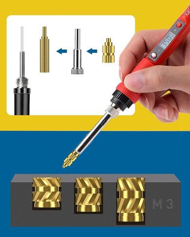 152 Pcs Threaded Inserts for Plastic, 3 Sizes of M3 Heat Set Inserts with Soldering Tip & Adapter, Brass Heat Inserts, Metric Knurled Nut Inserts Kit for 3D Printing Components in Kuwait