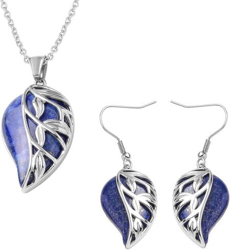 Shop LC Costume Jewelry Set Leaf Floral Earrings for Women Necklace Stainless Steel Size 20" Birthday Gifts for Women in Saudi Arabia