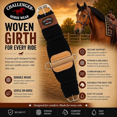 CHALLENGER Western 27-Strand Double Weave Black Mohair Roper Cinch 97RT08 in Kuwait