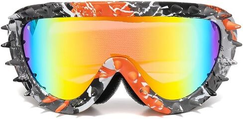 Vintage Oversized Rivet Ski Goggles Snow Goggles Luxury Snowboard Goggles for Men Women Colorful Lens (Black Orange/Color) in Kuwait
