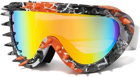 Vintage Oversized Rivet Ski Goggles Snow Goggles Luxury Snowboard Goggles for Men Women Colorful Lens (Black Orange/Color) in Kuwait