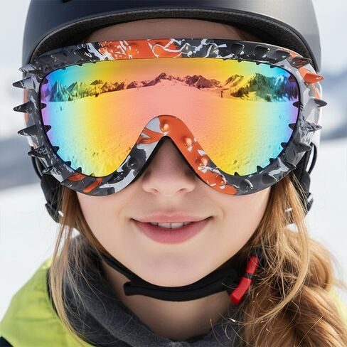 Vintage Oversized Rivet Ski Goggles Snow Goggles Luxury Snowboard Goggles for Men Women Colorful Lens (Black Orange/Color) in Kuwait