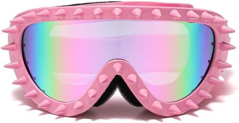Vintage Oversized Rivet Ski Goggles Snow Goggles Luxury Snowboard Goggles for Men Women Colorful Lens (Pink/Pink Silver) in Kuwait