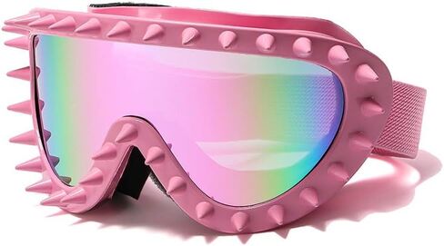 Vintage Oversized Rivet Ski Goggles Snow Goggles Luxury Snowboard Goggles for Men Women Colorful Lens (Pink/Pink Silver) in Kuwait