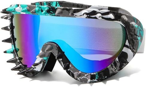 Vintage Oversized Rivet Ski Goggles Snow Goggles Luxury Snowboard Goggles for Men Women Colorful Lens (Blue/Blue Silver) in Kuwait