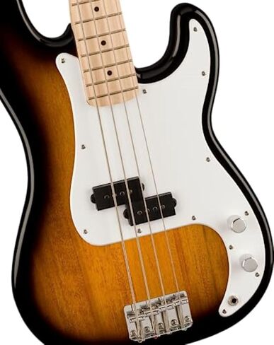 Squier Squier Sonic Precision Bass, 2-Color Sunburst, Maple Fingerboard Bundle with Fender Classic Guitar Picks 12-Pack, 10ft Series Instrument Cable Black, Logo Guitar Strap 2in Black with White in Kuwait