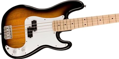 Squier Squier Sonic Precision Bass, 2-Color Sunburst, Maple Fingerboard Bundle with Fender Classic Guitar Picks 12-Pack, 10ft Series Instrument Cable Black, Logo Guitar Strap 2in Black with White in Kuwait