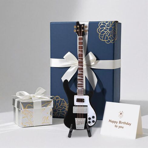20cm Black Miniature Bass Guitar Replica, 1:4 Scale Instrument Model Ornament for Music Lovers Gift, Home Decor Display with Stand and Case in Kuwait
