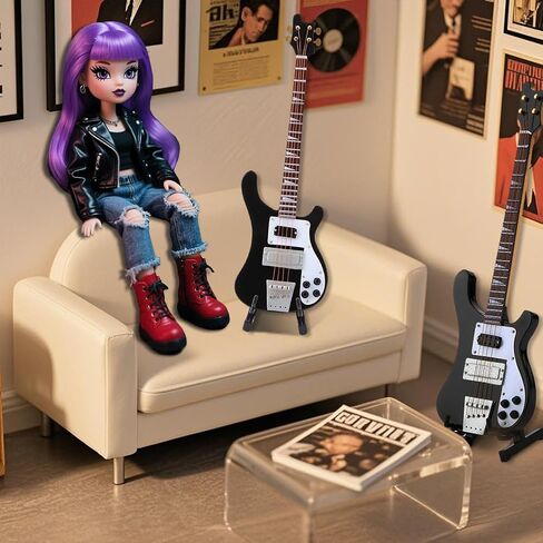20cm Black Miniature Bass Guitar Replica, 1:4 Scale Instrument Model Ornament for Music Lovers Gift, Home Decor Display with Stand and Case in Kuwait