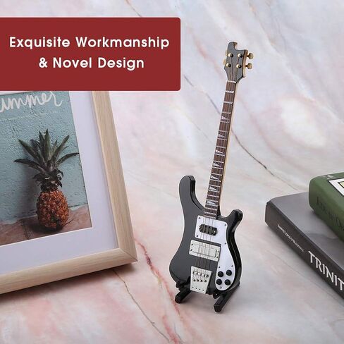 20cm Black Miniature Bass Guitar Replica, 1:4 Scale Instrument Model Ornament for Music Lovers Gift, Home Decor Display with Stand and Case in Kuwait