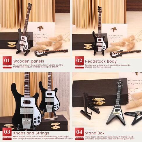 20cm Black Miniature Bass Guitar Replica, 1:4 Scale Instrument Model Ornament for Music Lovers Gift, Home Decor Display with Stand and Case in Kuwait