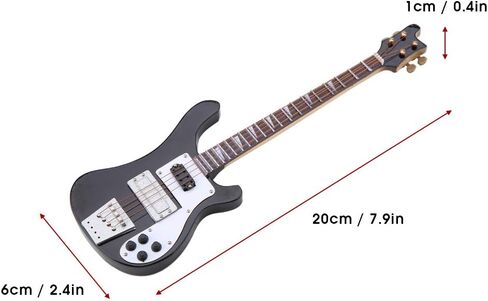 20cm Black Miniature Bass Guitar Replica, 1:4 Scale Instrument Model Ornament for Music Lovers Gift, Home Decor Display with Stand and Case in Kuwait