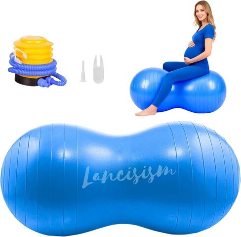 Lancisism كرة الفول السوداني للعلاج الطبيعي 90 * 45 سم مع مضخة، ممارسة كرة اليوغا تعزيز التوازن المرن للجلوس لتدريب القوة الأساسية أثناء الولادة in Kuwait