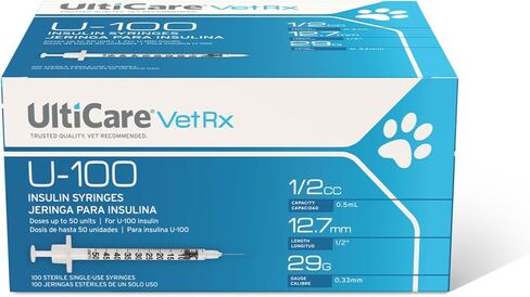 محاقن أنسولين الحيوانات الأليفة من UltiCare VetRx U-100 1/2cc - 1/2cc، 29G x 1/2 بوصة، 100 قيراط، جرعات مريحة ودقيقة، متوافقة مع أي أنسولين بقوة U-100 in Kuwait