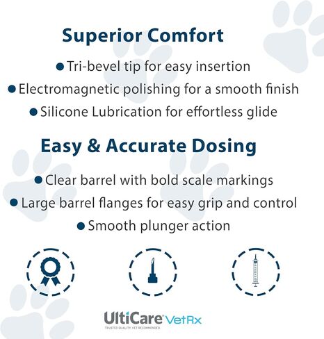محاقن أنسولين الحيوانات الأليفة من UltiCare VetRx U-100 1/2cc - 1/2cc، 29G x 1/2 بوصة، 100 قيراط، جرعات مريحة ودقيقة، متوافقة مع أي أنسولين بقوة U-100 in Kuwait
