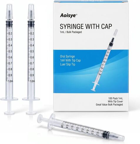 100 Pack 1ml Syringes with Caps 1cc Plastic Small Syringes without Needle, Non-Sterile, for Liquid, Oral, Colostrum in Kuwait