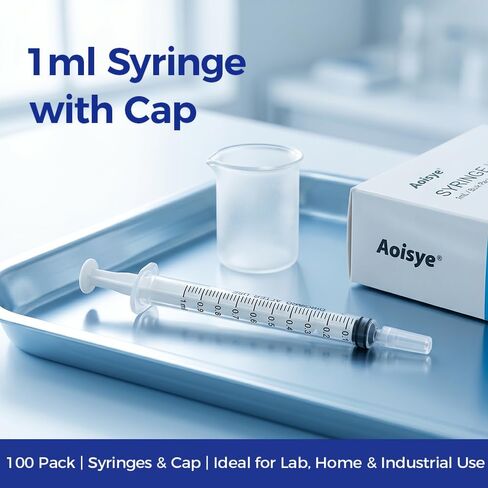 100 Pack 1ml Syringes with Caps 1cc Plastic Small Syringes without Needle, Non-Sterile, for Liquid, Oral, Colostrum in Kuwait