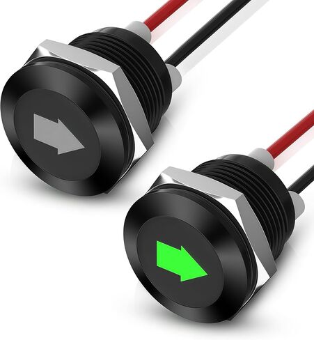 2PCS 12V Left/Right LED Indicator Light, Waterproof 1/2"(12mm) Panel Mount Turn Signal Light with Single Blue Arrow, Pilot Dash Light with Wires for Car Trucks Marine in Kuwait