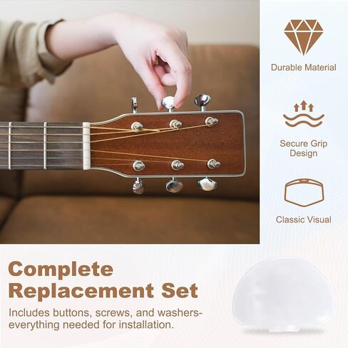 MECCANIXITY 6Pcs Guitar Tuning Pegs Knob Plastic with Black Screws and Washer, White Pearl in Kuwait