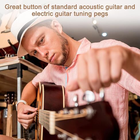 MECCANIXITY 6Pcs Guitar Tuning Pegs Knob Plastic with Black Screws and Washer, White Pearl in Kuwait