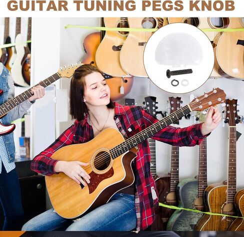 MECCANIXITY 6Pcs Guitar Tuning Pegs Knob Plastic with Black Screws and Washer, White Pearl in Kuwait