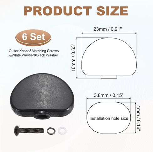 MECCANIXITY 6Pcs Guitar Tuning Pegs Knob Plastic with Black Screws and Washer, Black in Kuwait