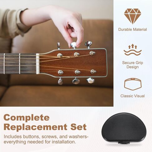 MECCANIXITY 6Pcs Guitar Tuning Pegs Knob Plastic with Black Screws and Washer, Black in Kuwait