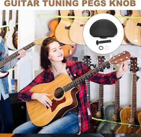 MECCANIXITY 6Pcs Guitar Tuning Pegs Knob Plastic with Black Screws and Washer, Black in Kuwait