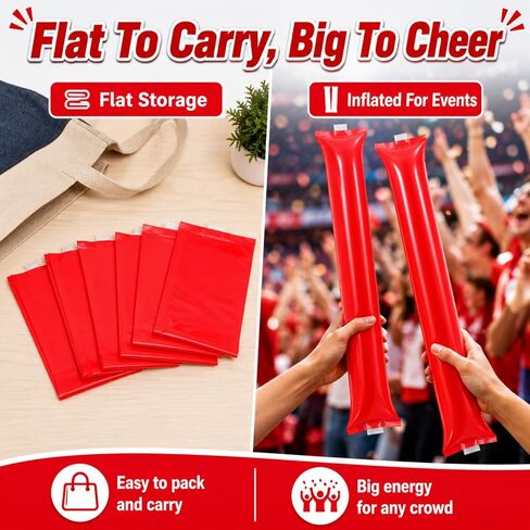 Zerodeko 24 Pcs Sticks, Boom Noisemakers for Sports Games | Inflatable cheer sticks for football, basketball, school spirit, team rallies, parties and game day events in Kuwait