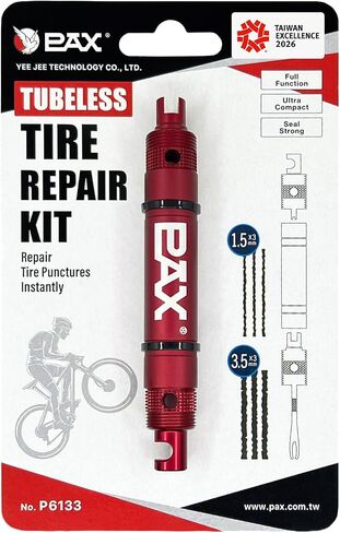 PAX 4-in-1 Matte Black Tubeless Bike Tire Repair Kit - Includes Presta & Schrader Valve Core Remover, Presta Extender Remover & Tire Plugger. Lightweight Aluminum for MTB & Road Bikes in Kuwait