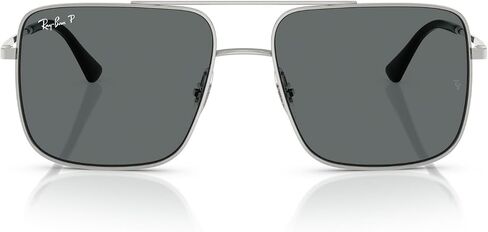 Ray-Ban للجنسين ، النظارات الشمسية الفضية ، العدسات القطبية الرمادية الداكنة ، 56 ملم in Kuwait